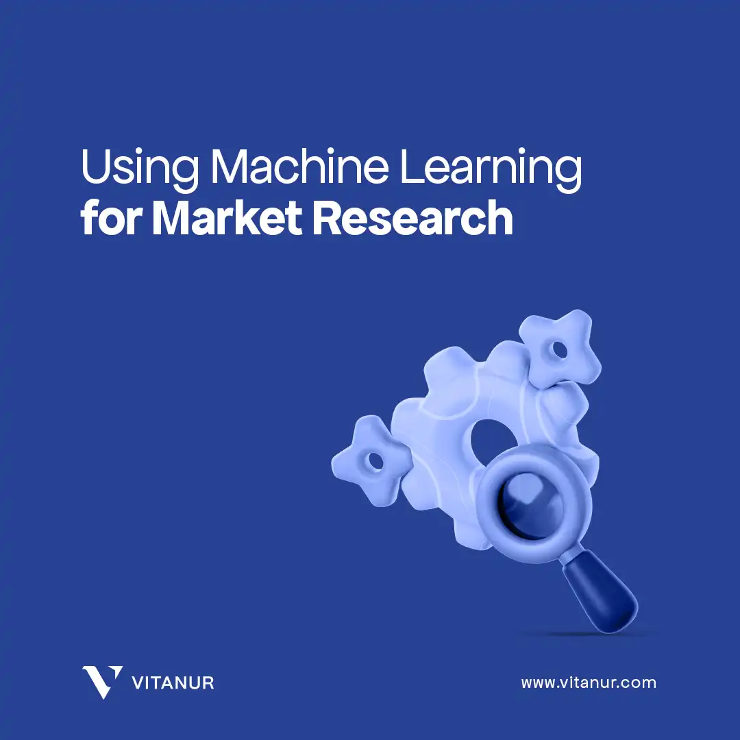 Graphic depicting machine learning tools for market research with Vitanur logo